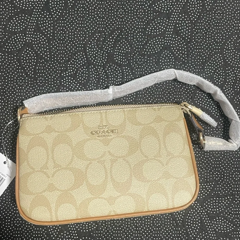 Coach Signature Canvas Shoulder Bag in Light Khaki and Tan